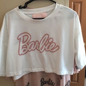 White and pink missguided Barbie collab crop top